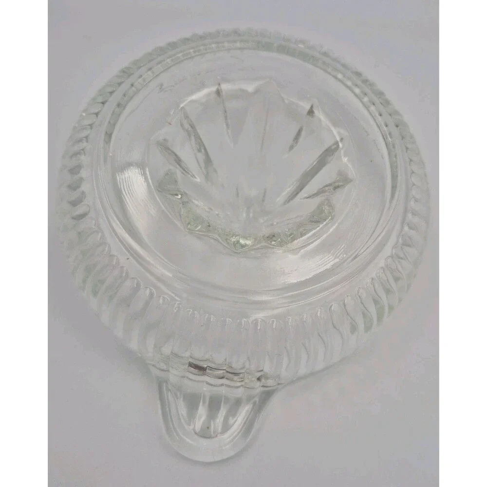 Vintage Ribbed Glass Juicer w/ Textured Base, Thumb Tab Handle, & Pour Spout